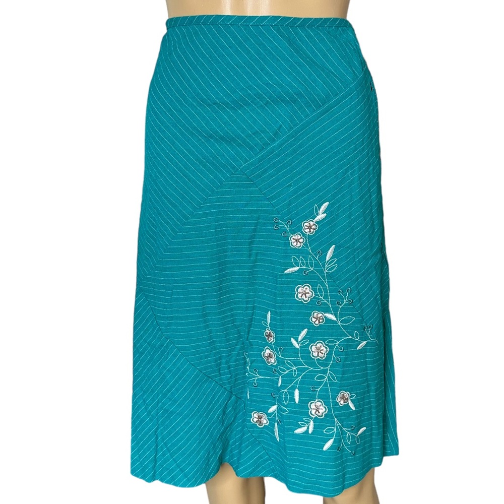 Sag Harbor|Womens|A-Line Skirt|Size 14|Linen|Green|Embroidery Flower